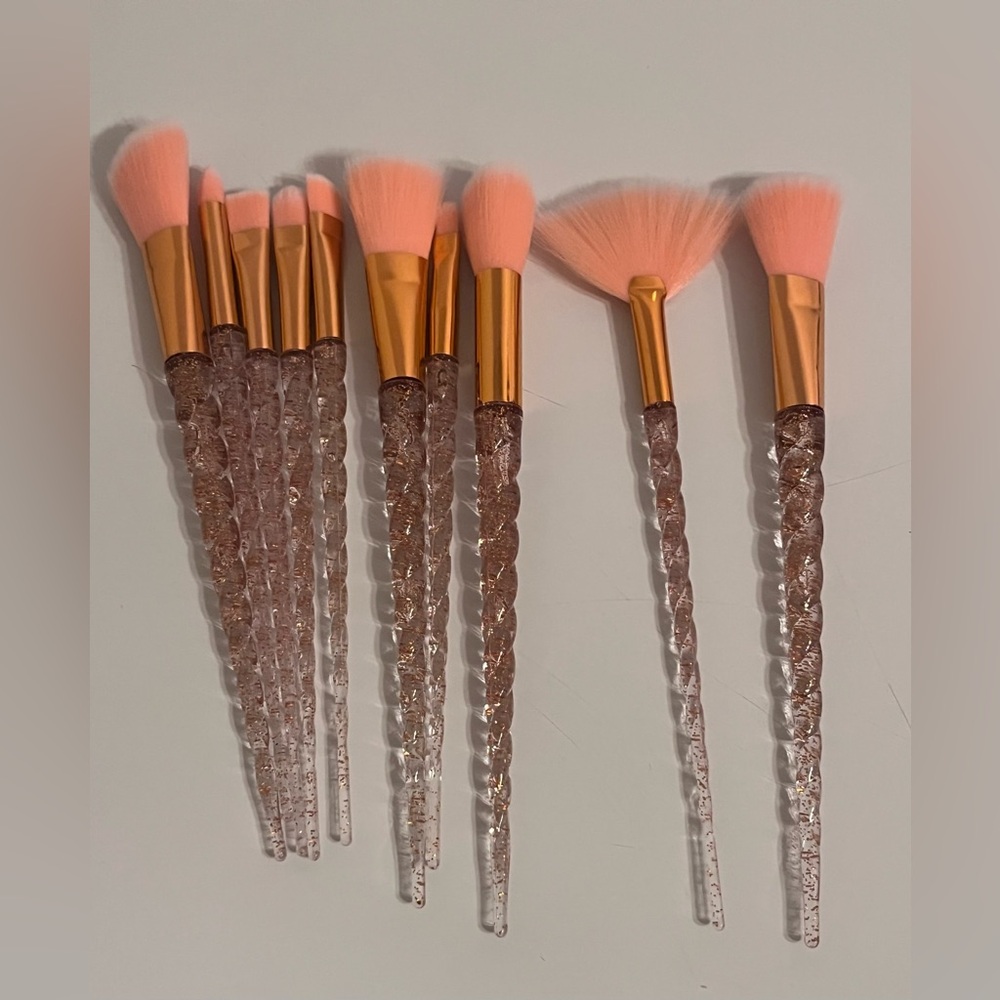 ✨ Glitter Handle Rose Gold Makeup Brush Set - 10 Piece